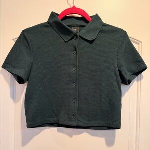 Cropped Waffle Knit Polo